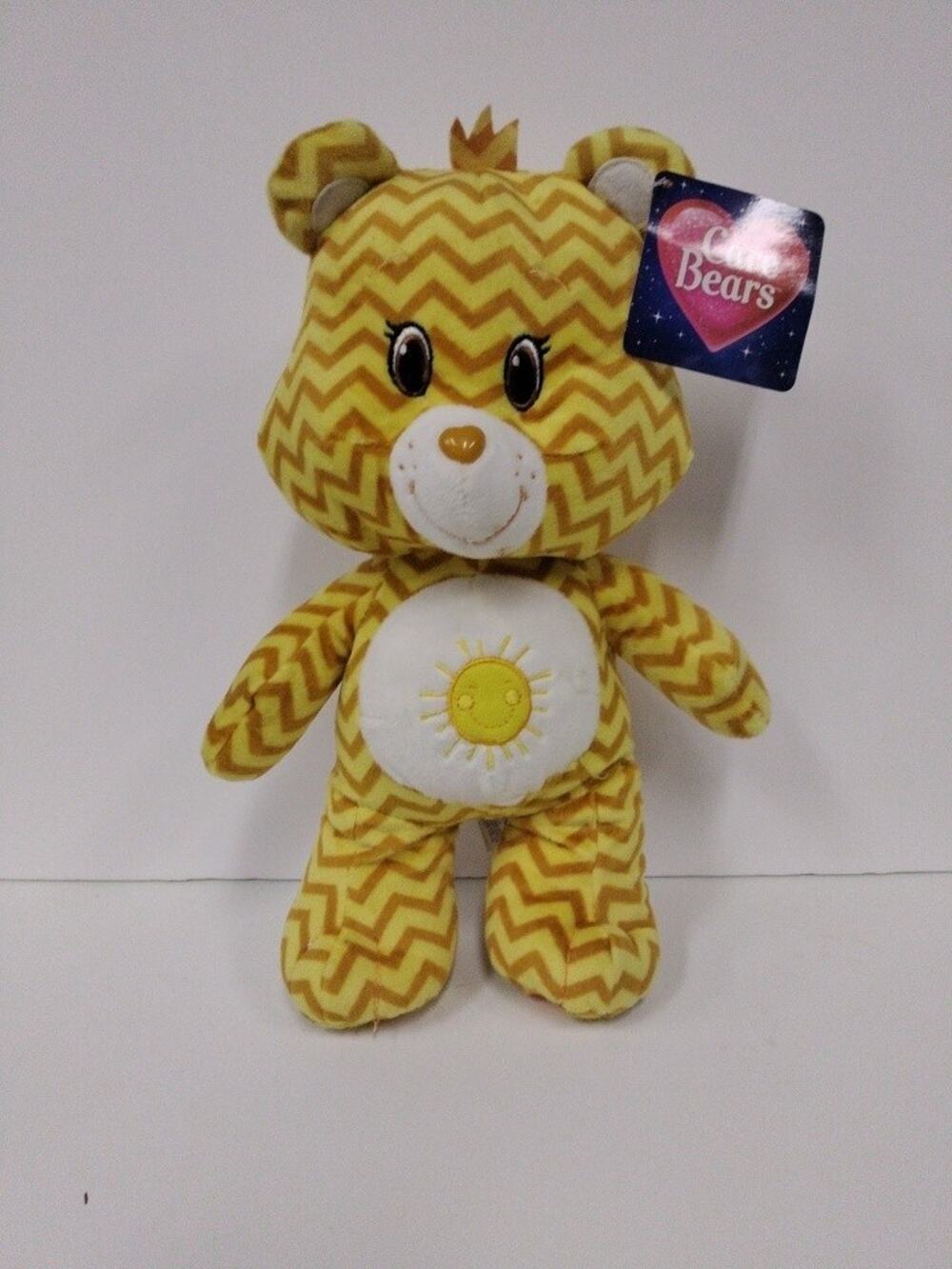 C22 Care Bears Funshine Bear Plush Gold Yellow Chevron Striped Sunshine 13"